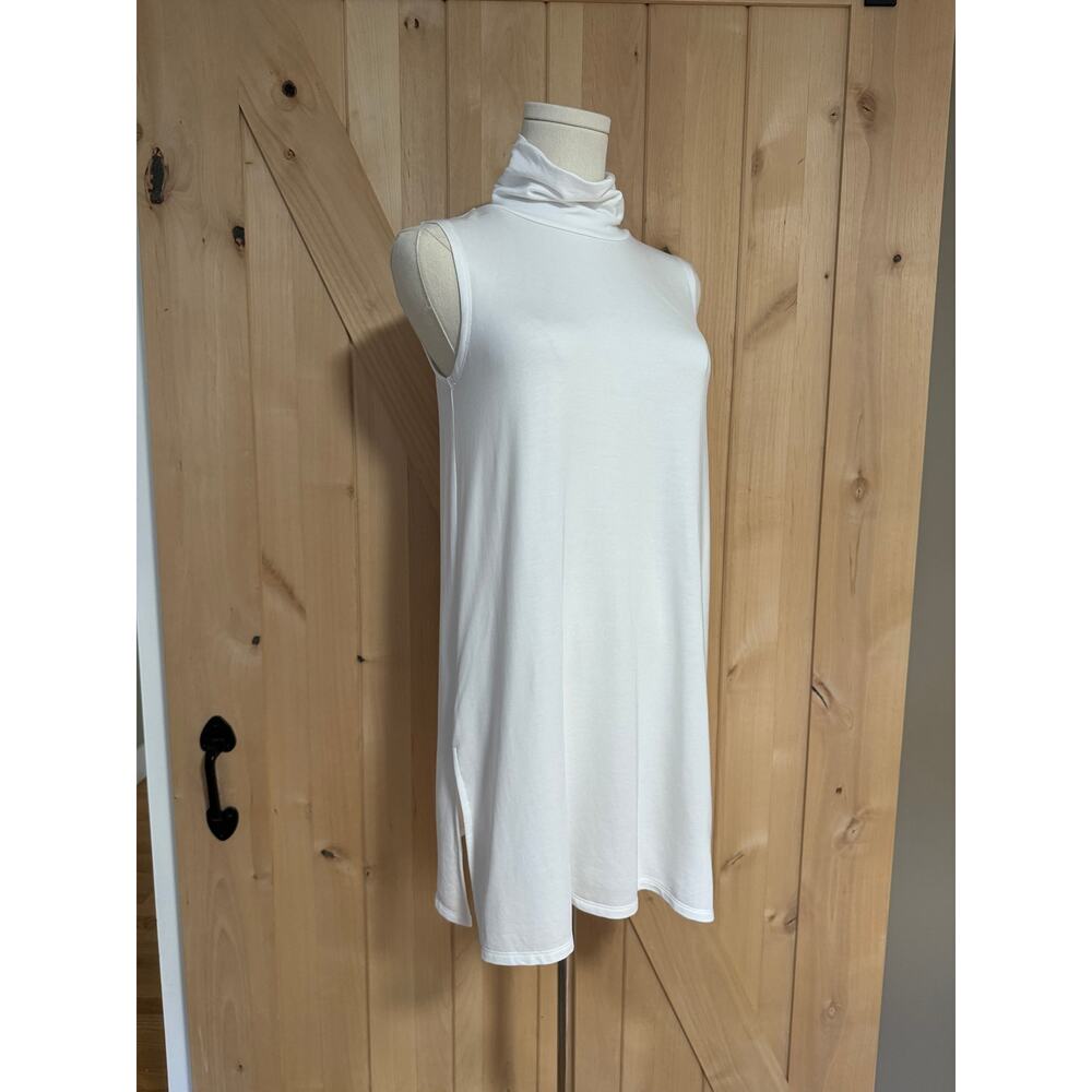 Garnet Hill | Tencel Mock Neck Sleeveless Tunic Top in White | Size XS